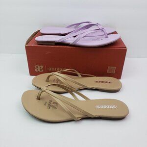 Andrea Lila Womens 8.5 Beige Lilac Purple Slip On Thong Flip Flop Sandals 2 PACK
